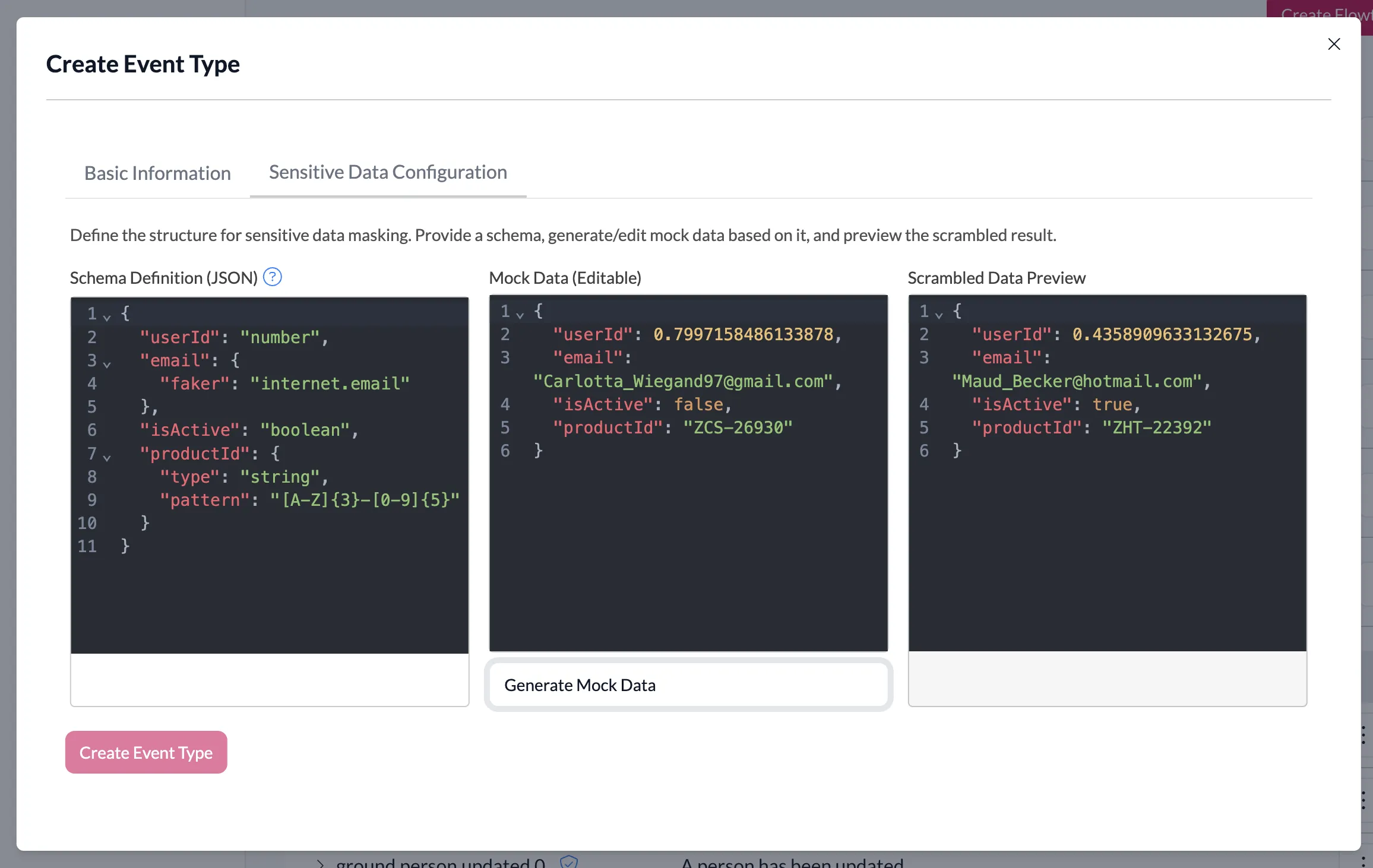 Mock Data and Scrambled Data Preview
