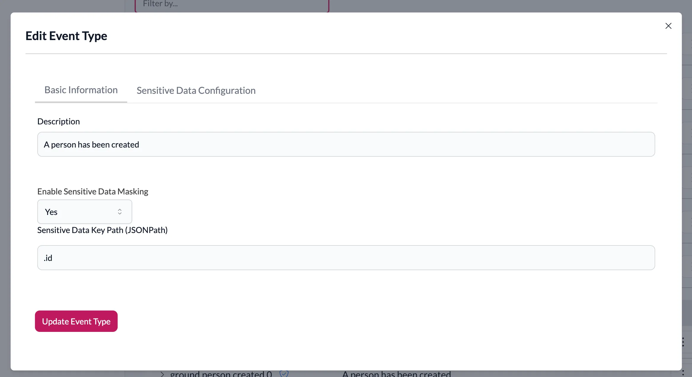 Basic Information tab of Edit Event Type dialog
