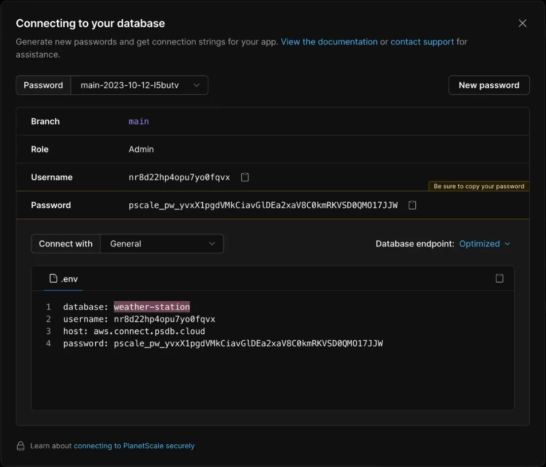 Planetscale password