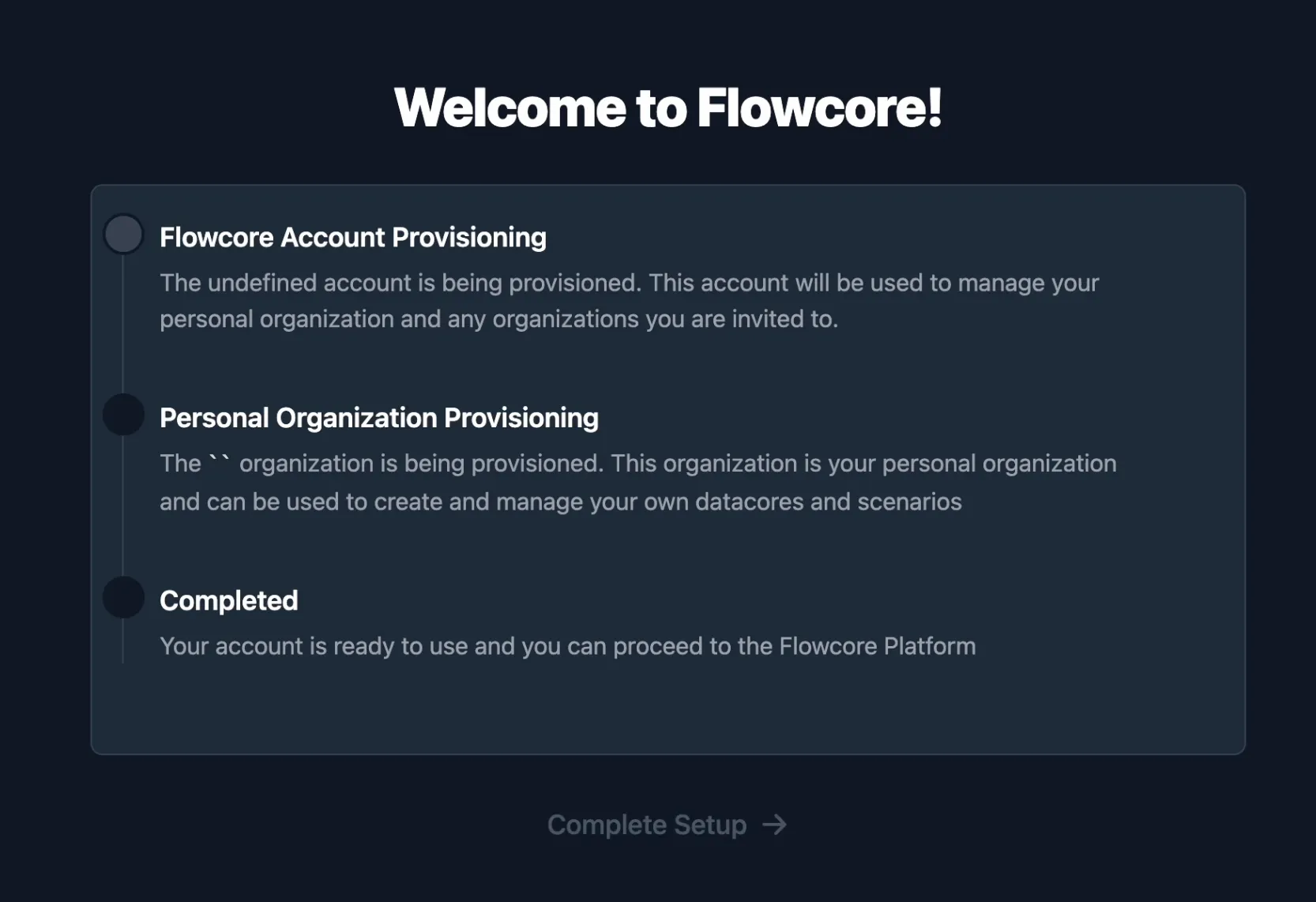 Flowcore account set up